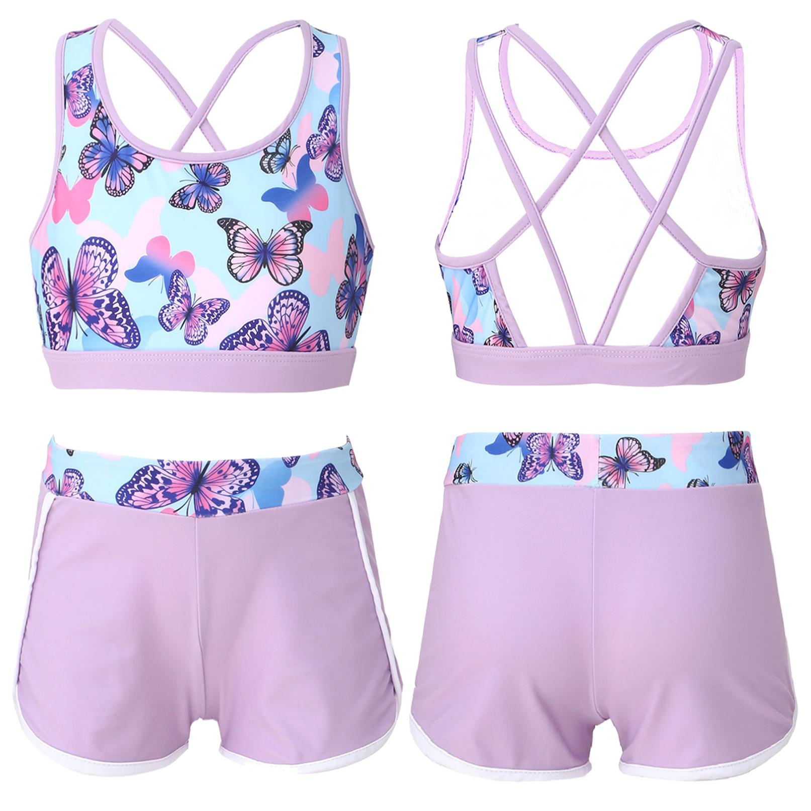 Kinder Mädchen 2-teiliges Tankini-Set Criss Cross Tank Top mit Boyshorts Sommer Strandmode Badeanzug 11-12 Years lavendel