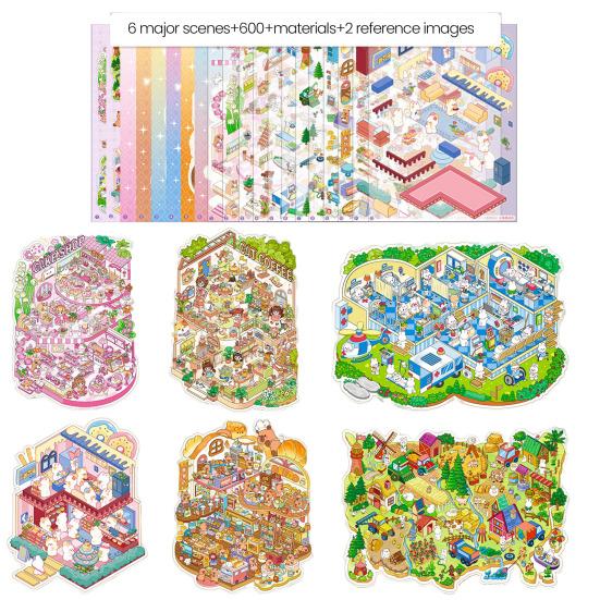 DIY 3D Szenen Sticker Sammelbuch für Kinder Erwachsene Erstelle deinen eigenen Laden Haus Sticker zum Stressabbau Zeitvertreib C