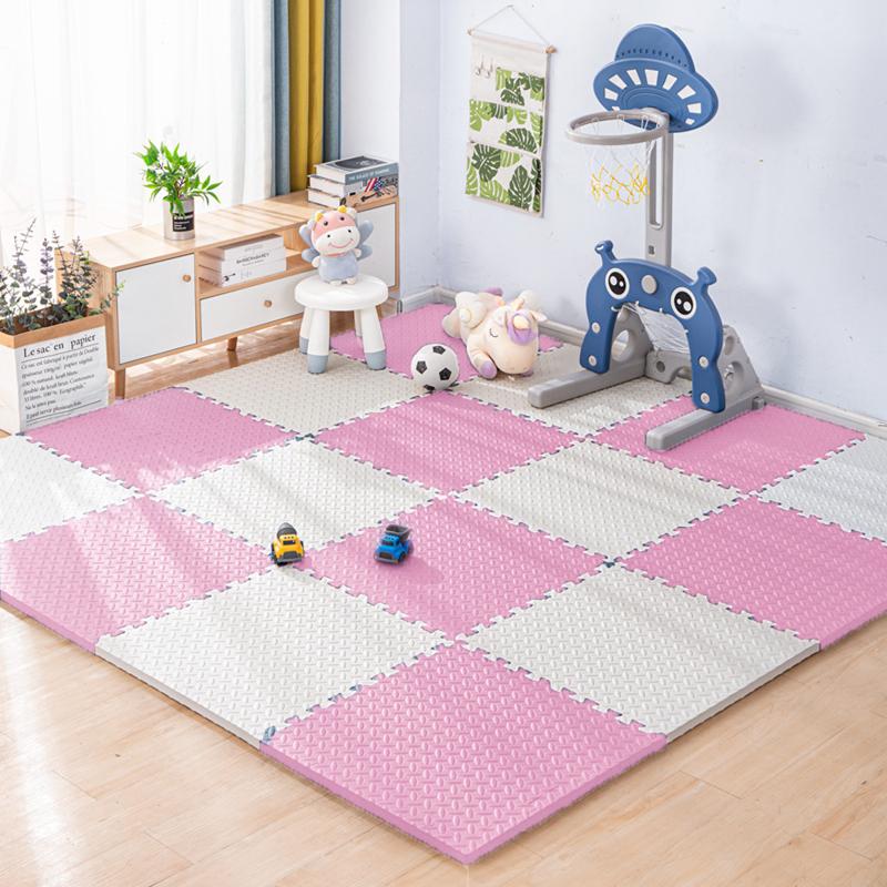 Puzzlematte für Kinder, Fliesen, Schaumstoff, Baby-Spielmatte, Kinderteppich, Matte für Heimtrainingsgeräte, Bodenpolsterung für Kinder 16pcs weiß/rosa