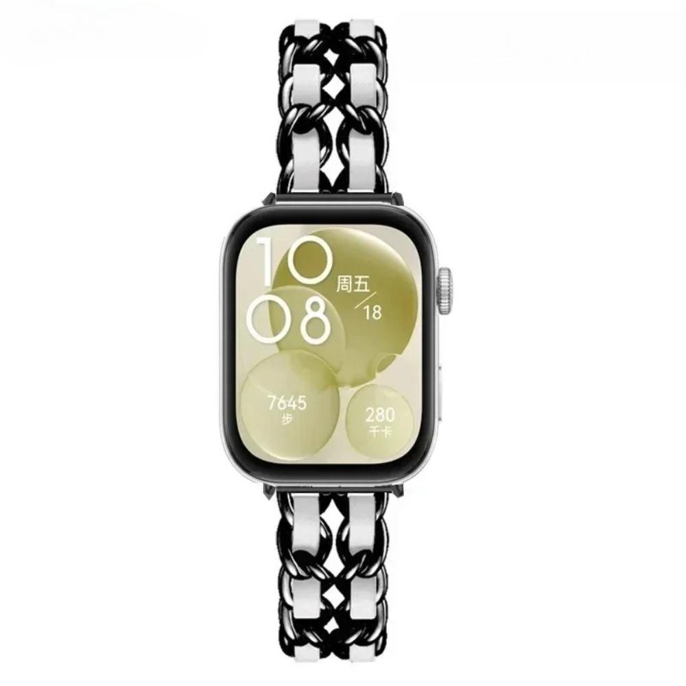 Metall-Gliederarmband für Huawei Watch Fit 4-Fit 3-Fit5 Armband Edelstahl Damen-Armband für Huawei Watch Fit 5Pro 4pro Correa Fit 5Pro/5/4Pro/4/3 schwarz/weiß