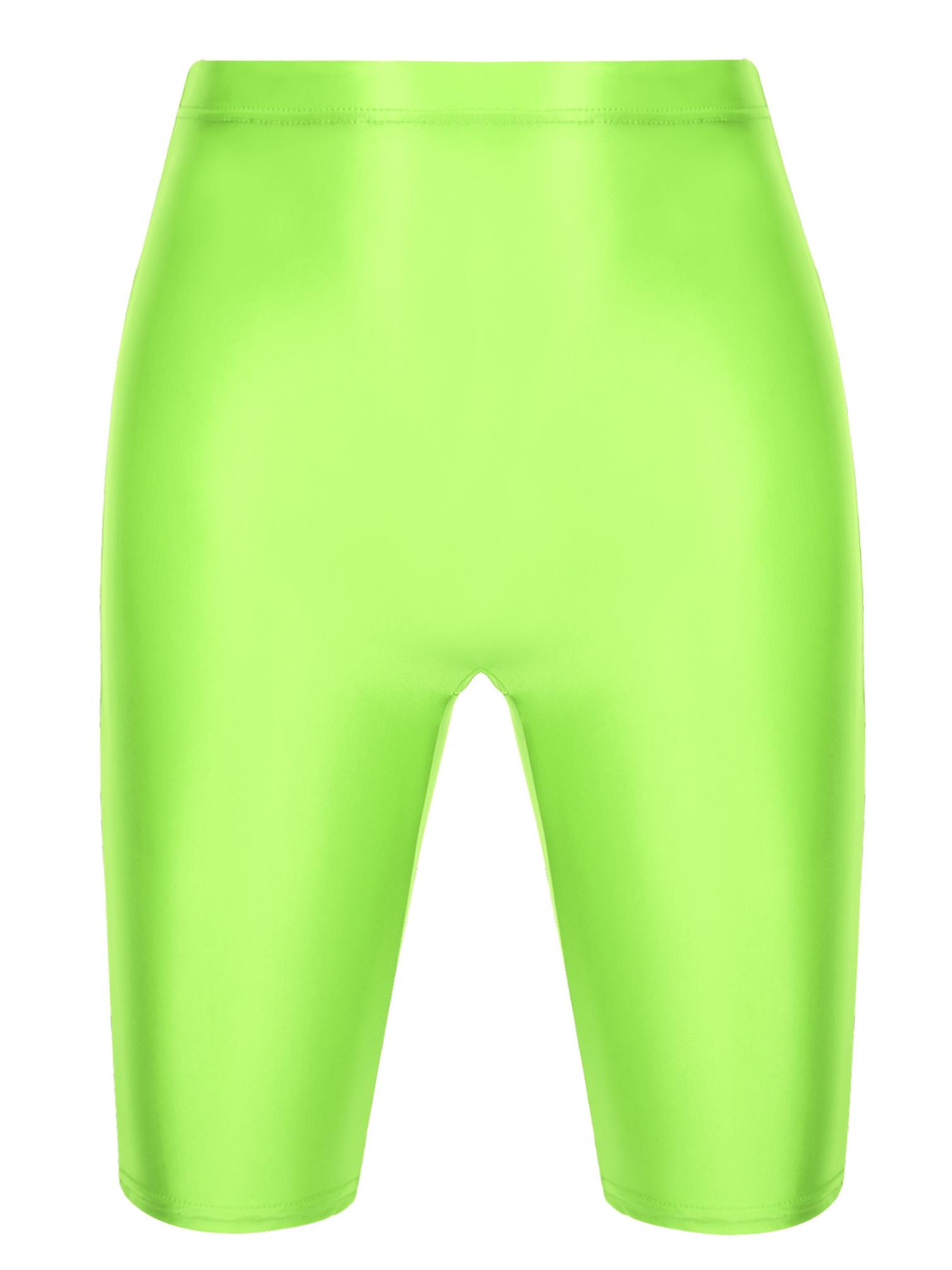 Glänzende Herren-Sportstrumpfhose mit hoher Taille, Spandex-Biker-Shorts, glänzende Workout-Kompressionshose XL fluoreszierende grün