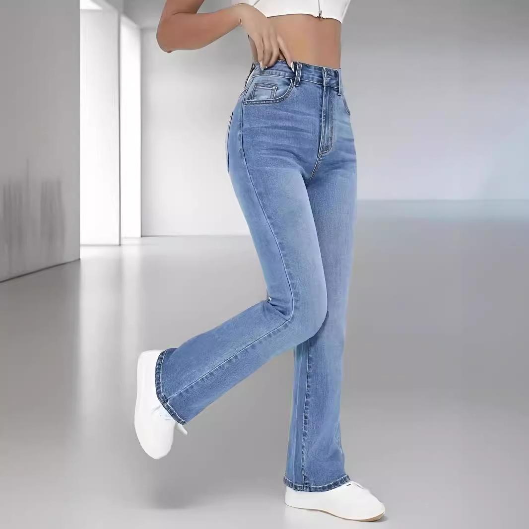Damenjeans, schlankmachende Jeans im europäischen und amerikanischen Stil, lässig, vielseitig, hohe Taille, verwaschene Jeanshose für Damen XS blau