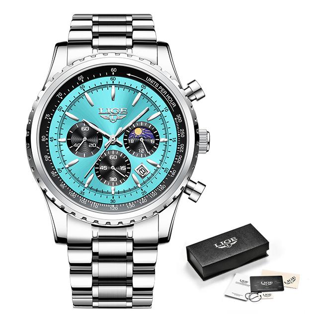 2023 LIGE Top Marke Luxus Neue Männer Uhr Quarz Mann Uhren Wasserdicht Leuchtende Uhr für Männer Datum Chronograph Sport Armbanduhr blau/silber