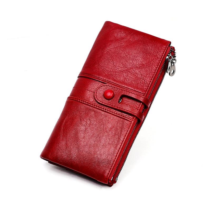 Mode RFID Anti-Diebstahl-Bürste Frauen Brieftaschen Top Schicht Rindsleder Echtes Leder Geld Tasche 2 Falten Damen Geldbörse Multifunktionale lange Kleingeld Taschen rot