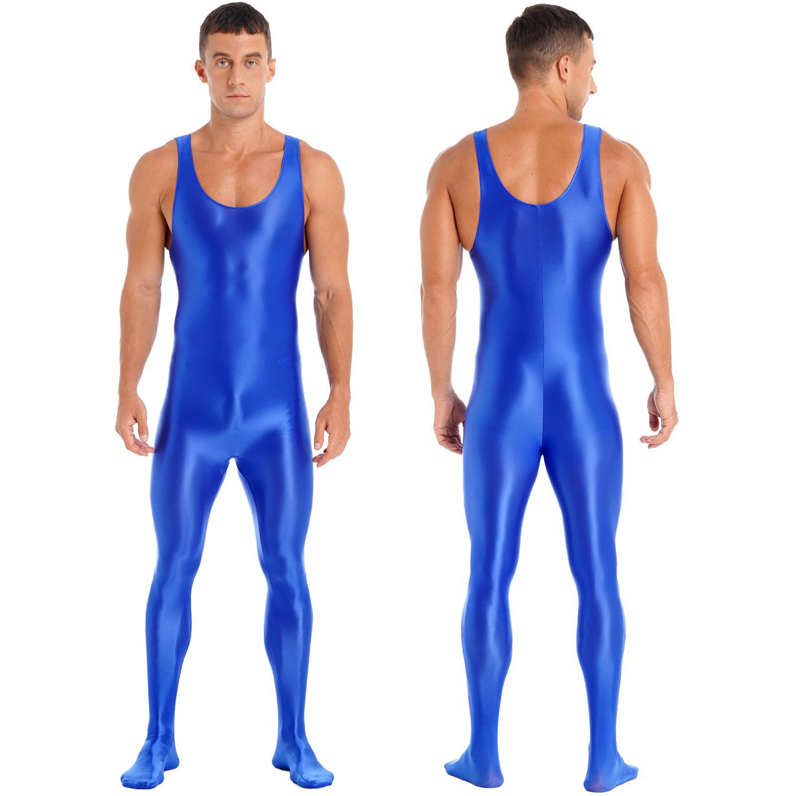 Herren-Body-Overall, ärmellos, voller Anzug, Einteiler, Overall, Bodystocking, Nachtwäsche M blau