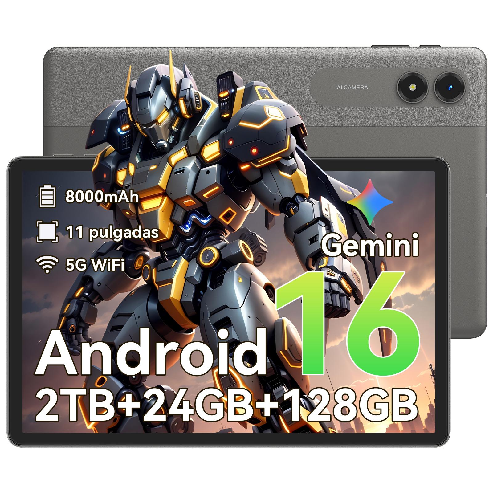 TABWEE T50 Android 16 Tablet 11 Zoll 24 GB RAM + 128 GB ROM (2 TB TF), 90 Hz Display, 8000mAh, 5G WiFi only tablet grau