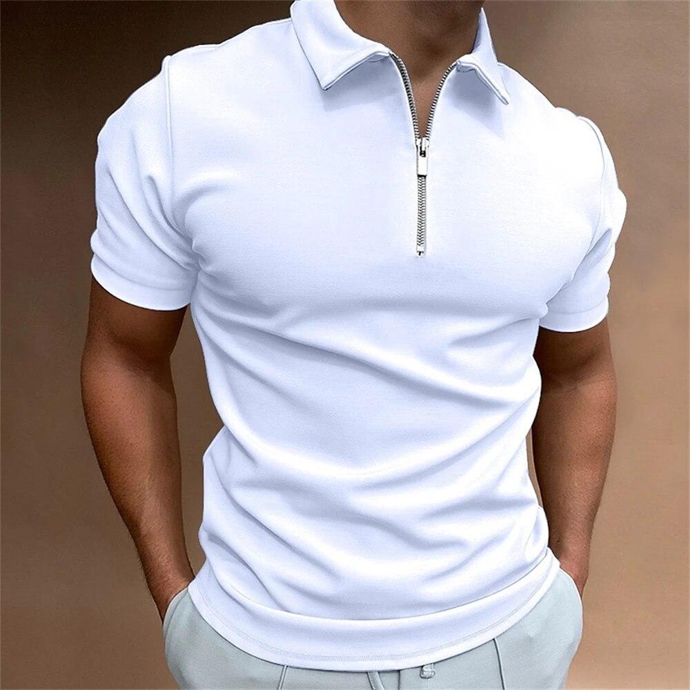 Einfaches Poloshirt für Herren, solide Golfkleidung, täglich lässig, hochwertige Poloshirts mit Reißverschluss, Sommer, atmungsaktiv, schnell trocknend, Herrenbekleidung M weiß