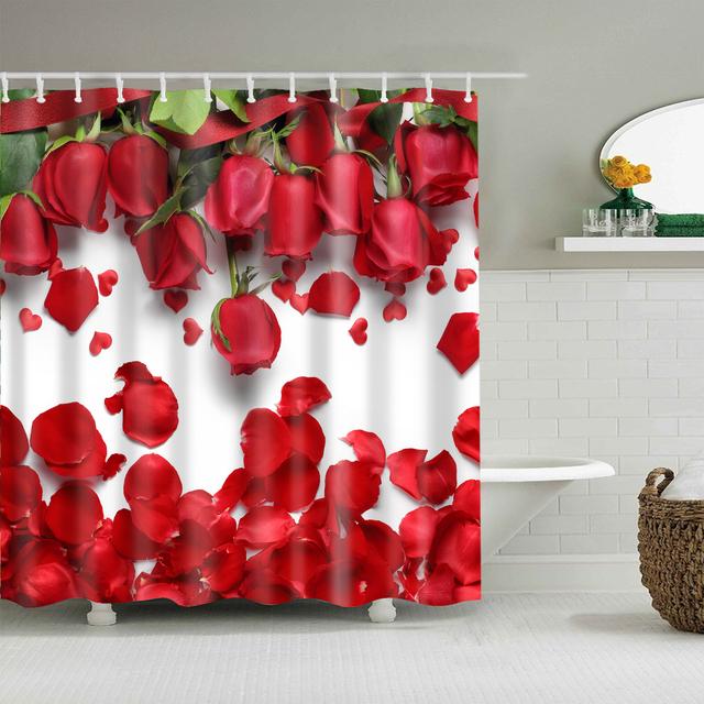 Japanischer Stil, Kirschblüten, rote Rose, Duschvorhänge, Badezimmer-Vorhang, Frabic, wasserdichter Polyester-Badezimmer-Vorhang mit Haken 180*200CM