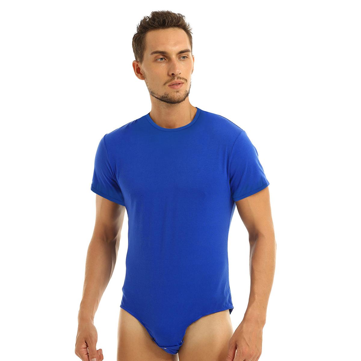 Herren-Einteiler, kurzärmelig, T-Shirt mit Druck im Schritt, Body, Strampler, Pyjama, Windel-Spielanzug für Erwachsene XL blau