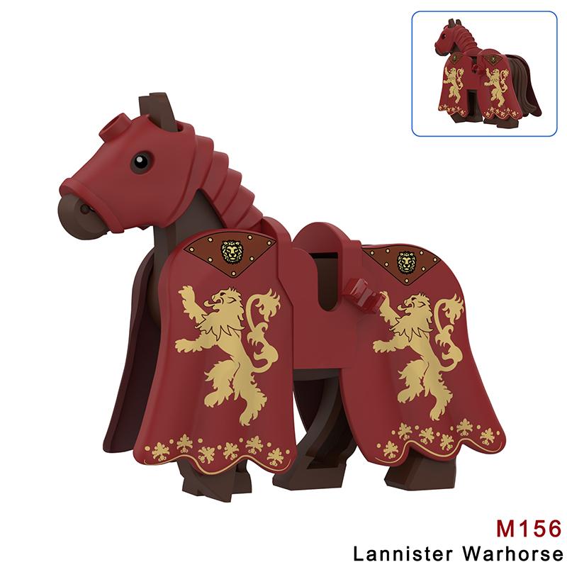 MOC Mittelalterliche Militär-Sets Kavallerie Figuren Kriegspferd Tiere Bausteine Teile Ritter Zubehör Spielzeug für Kinder Geschenke
