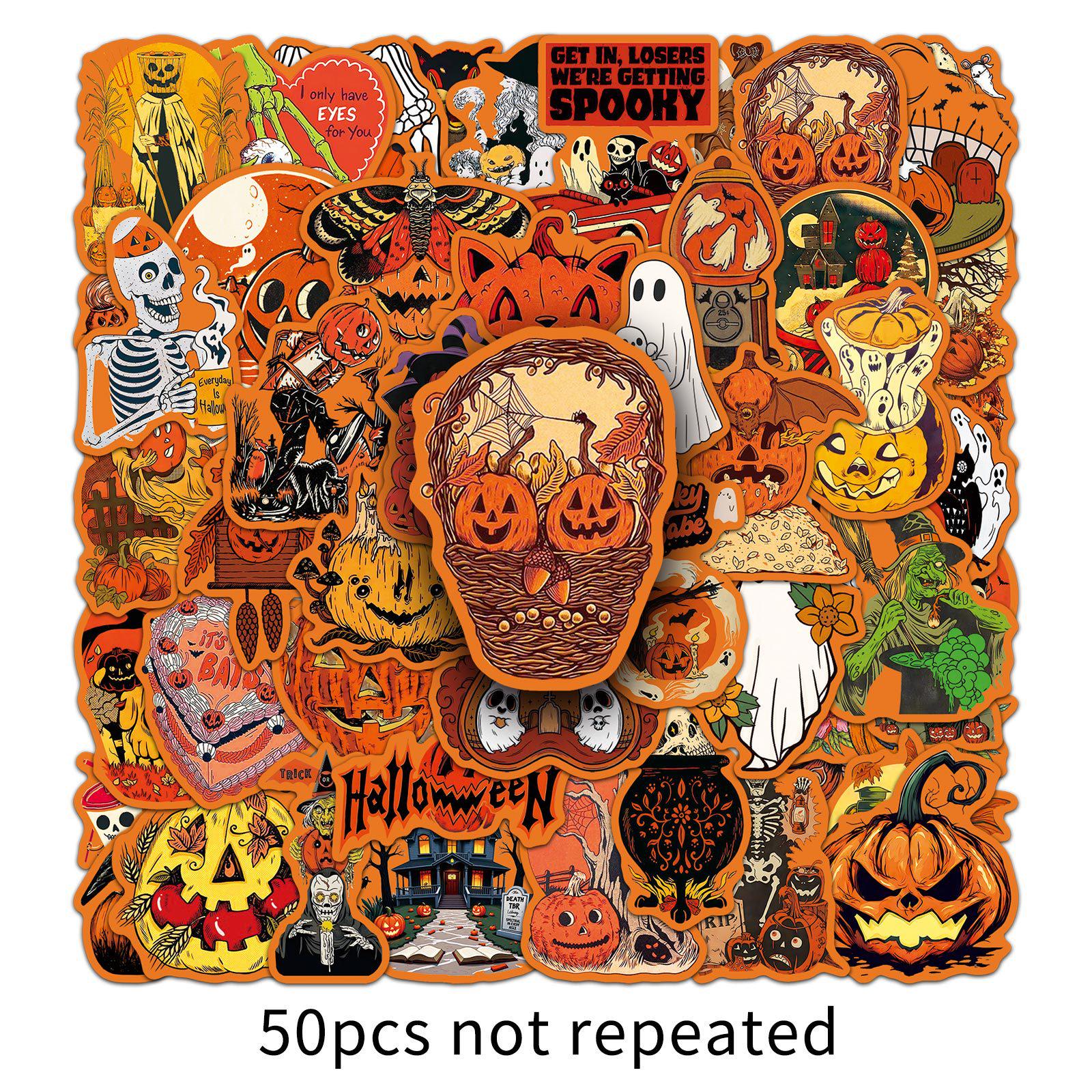 Retro Halloween Wasserdichte Aufkleber: 50 Blätter für Tassen & Handyhüllen