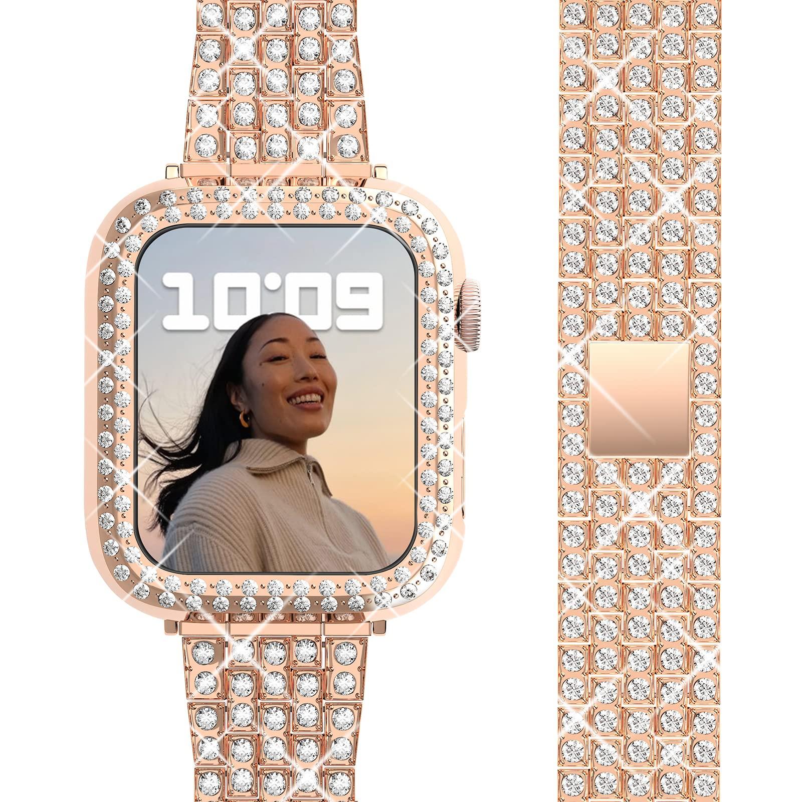 Metall Diamant Armband + Fall Für Apple Uhr 45mm 44mm 42mm 41mm 40mm 38mm Frau Armband Armband Für iwatch 8 7 6 5 4 3 SE band 41mm rose gold