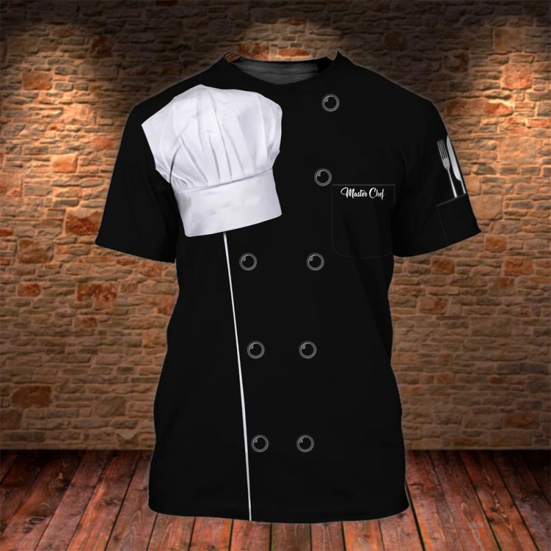 Herren-T-Shirt, Küchenutensilien-Aufdruck, hochwertiges Herren-Top, Alltags-Freizeitkleidung, Koch-Arbeitskleidung, kurzärmeliges T-Shirt 2XL