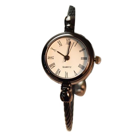 Damen-Armbanduhr im Retro-Stil, Edelstahlarmband, rundes Zifferblatt, Quarz-Armbanduhr schwarz weiße