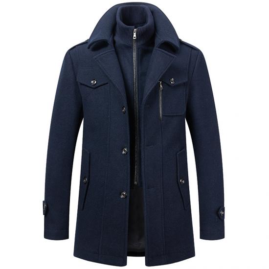 Neue Winter Wolle Mantel Männer Mode Doppel Kragen Dicke Jacke Einreiher Trenchcoat Männer Casual Wolle Blends Mäntel Männer L navy blau