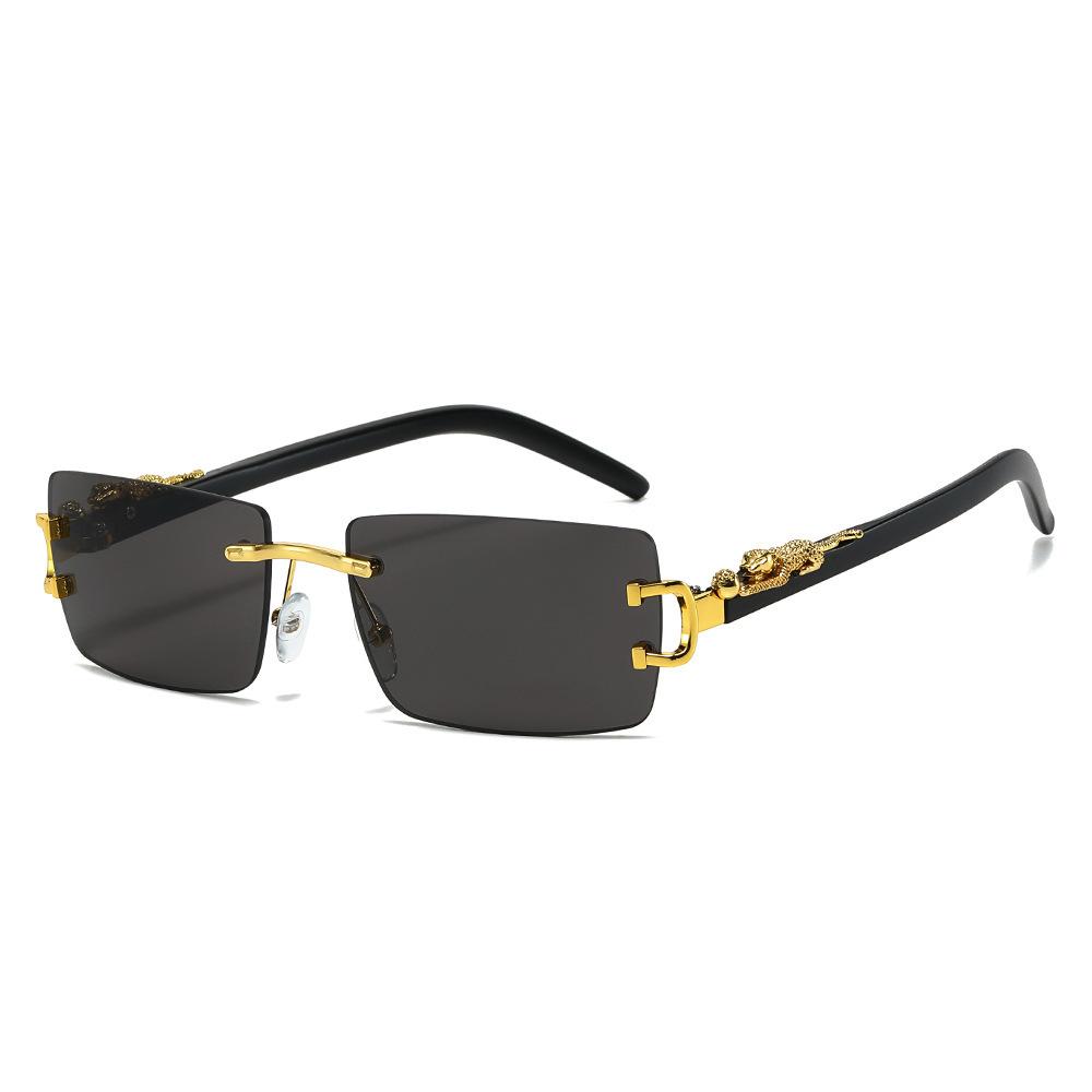 Modische randlose Sonnenbrille Damen Herren Geparden-Dekoration Rechteckig Marken-Designer Sonnenbrille schwarz