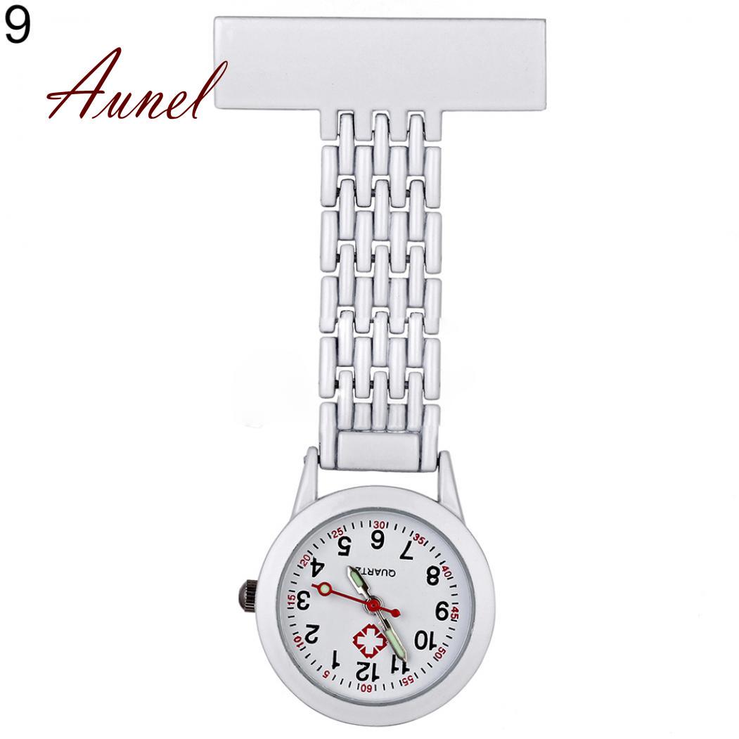 Taschenuhr mit Quarz-Analog-Brosche aus Metall zum Aufstecken, medizinische Krankenschwester-Taschenuhr weiß