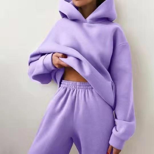 Damen Elegante Feste Sets Für Damen Warme Hoodie Sweatshirts Und Lange Hose Mode Zweiteilige Sets Damen Sweatshirt Anzüge XXL violett