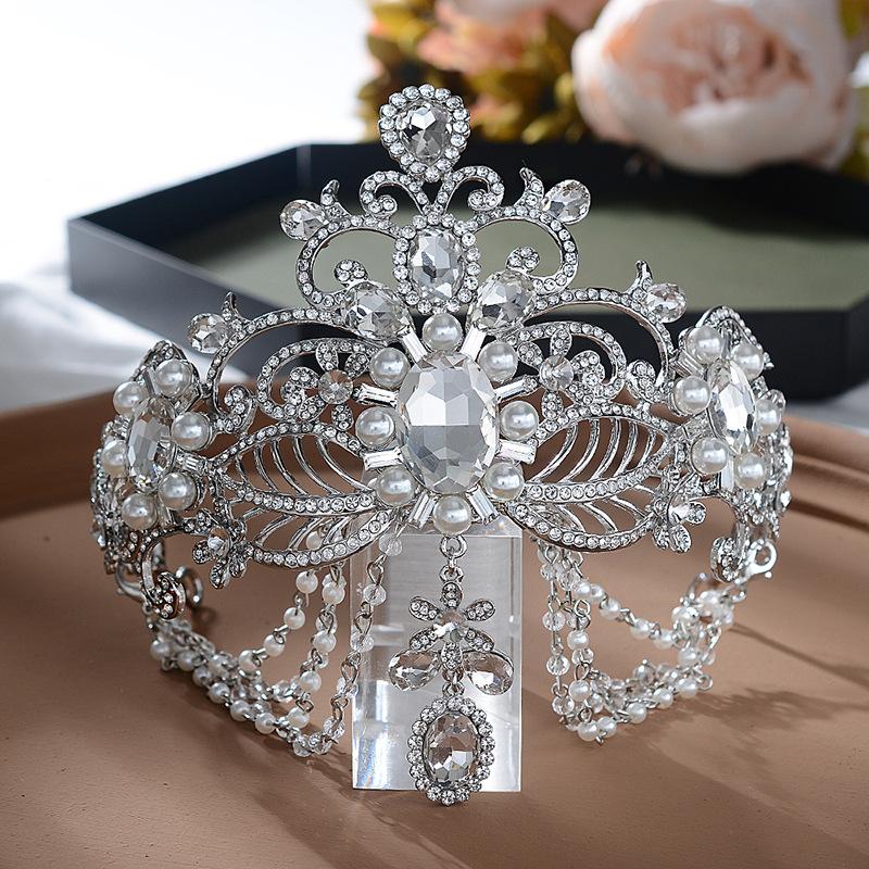Neue Europäische und Amerikanische Handgefertigte Strass Brautschmuck Krone Hochzeitsfotografie Kopfschmuck Brautkleid Haaraccessoires Kristall gray