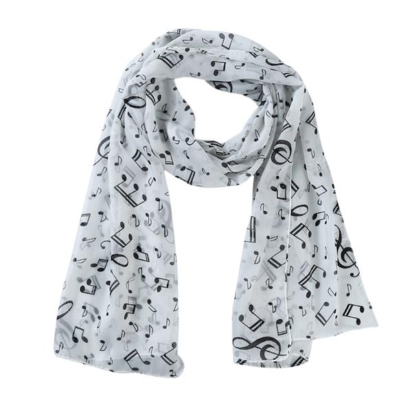 1PC Schal Frauen Schönheit Musical Note Chiffon Hals Schal Schal Schalldämpfer Schals Foulard One size weiß