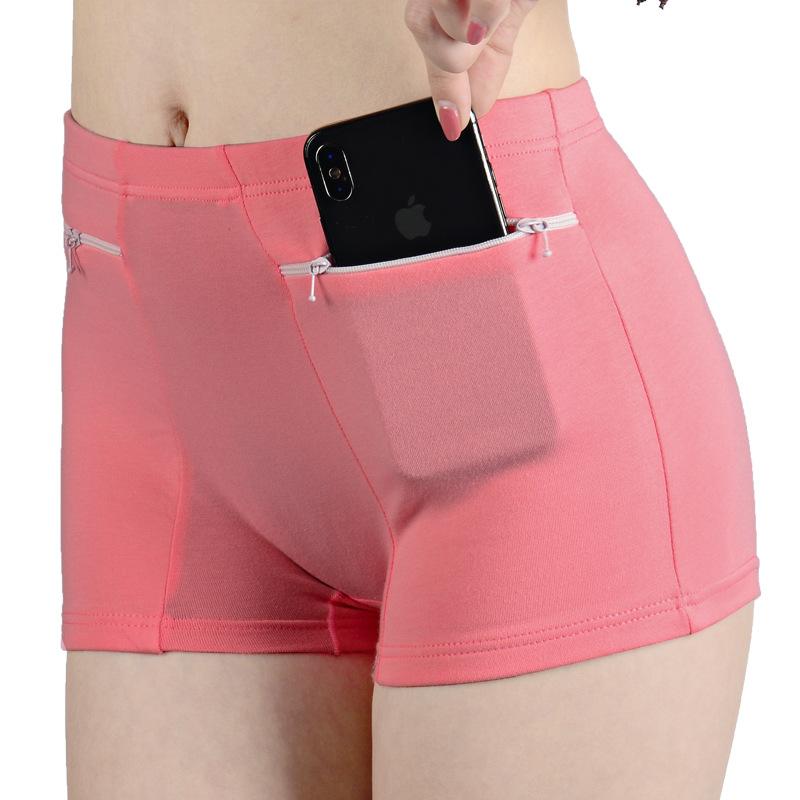 Frauen Baumwolle Höschen Hohe Taille Slips Taschen Reißverschluss Unterwäsche Plus Größe Unterhosen Einfache Ältere Weibliche Sicherheit Shorts Hosen Hosen-shorts Bikinis L dunkel rosa