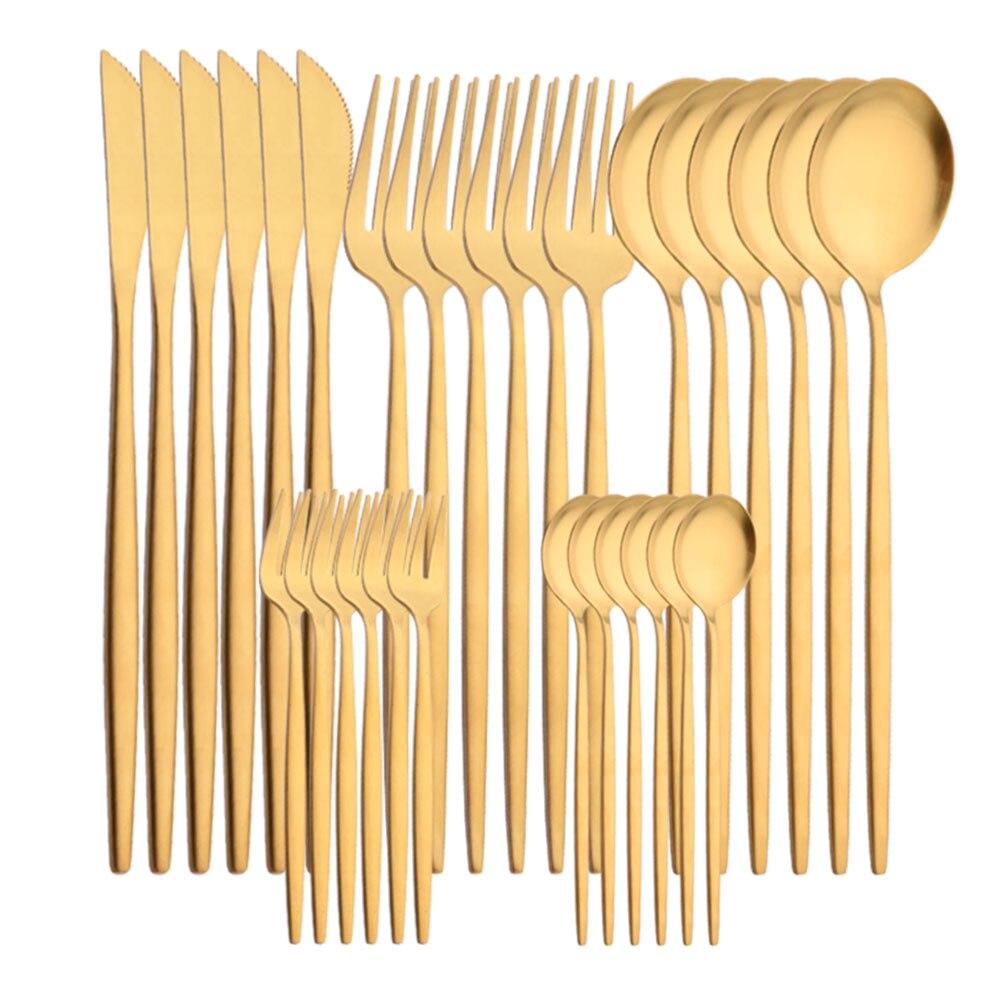 30 Stücke Mattschwarz Silber Geschirr Set Edelstahl Messer Kuchen Gabel Tee Löffel Besteck Besteck Set Küche Geschirr Set gold