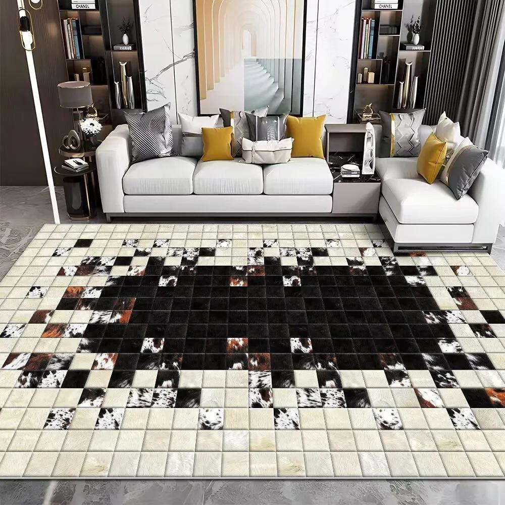 Modernes Imitations-Kuhfell Luxus Wohnzimmer Teppich Sofa Bereich Teppiche Schlafzimmer Großer Dekoteppich Waschbare Veranda Rutschfeste Matte 120x160cm 47x63in