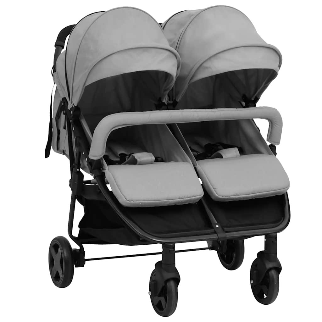 Vidaxl Doppelter Kinderwagen, Grau-Schwarz, Stahl