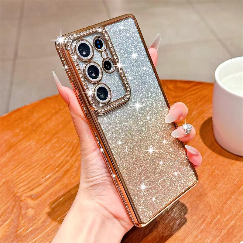 Glitzer Bling Hülle für Samsung Galaxy S25 Edge S23 Ultra S24 FE A56 A36 A26 A16 A55 A35 A25 A15 A54 A34 A14 Hülle iPhone 16 15 Pro Max 14 Plus 13 12 Samsung Galaxy A14 (4G/5G) gold