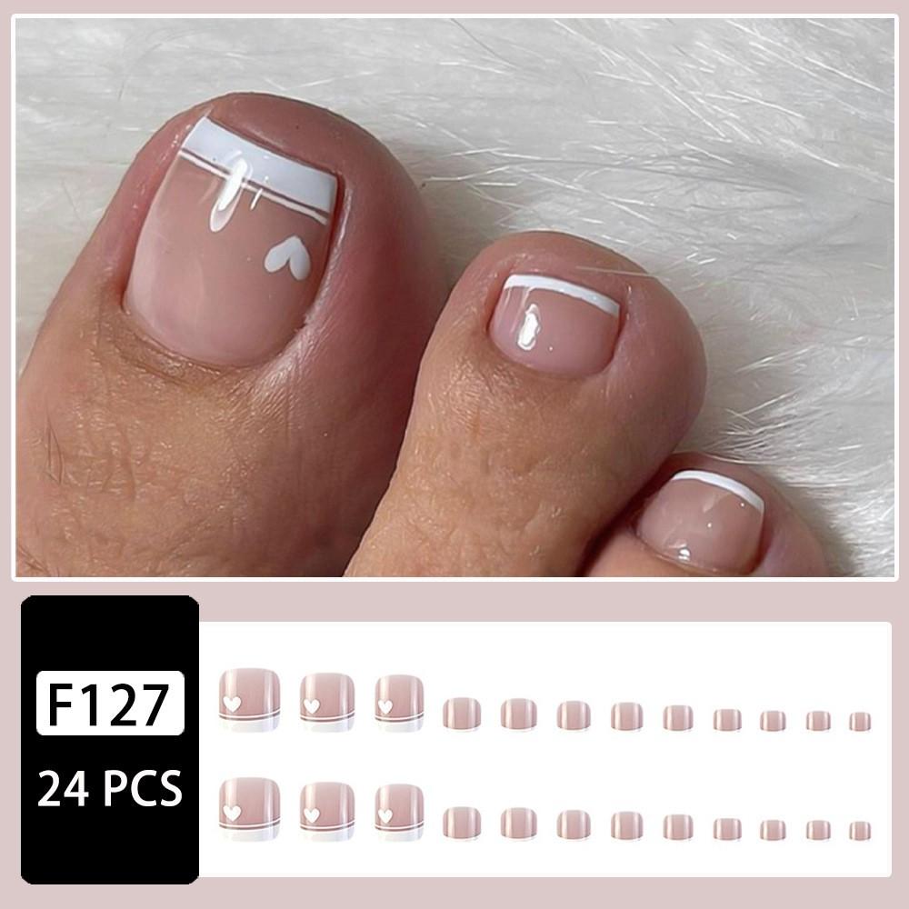 24 Stück Kopf-Falschpresse-Nägel für Damen, klares Herz, Zehennagel-Patches, 10 ml One Size rosa