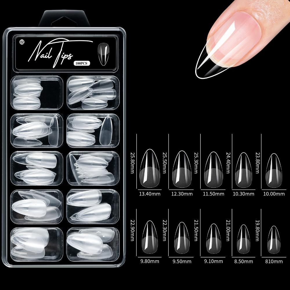 100 Stück Mandel Quadratische Künstliche Nagelspitzen Transparent Vorgefeilt Gepresste Nägel Nagelkunst Verlängerung 2