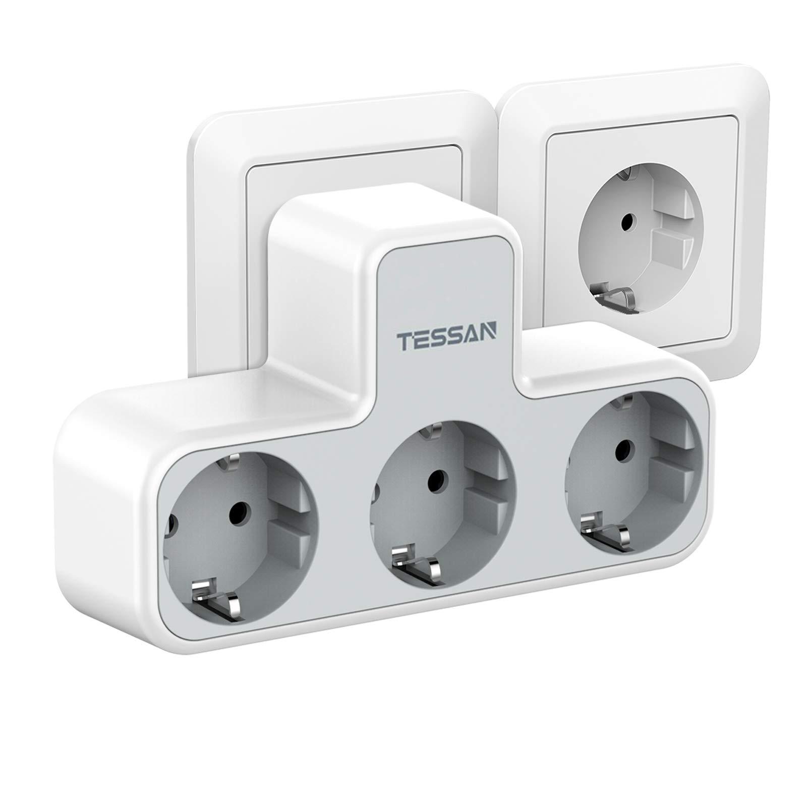 TESSAN Mehrfachsteckdose mit 2 USB C 1 USB A Ports, 6 in 1 USB Adapter mit Überlastschutz für Smartphone, Tablet 3 Outlets graue