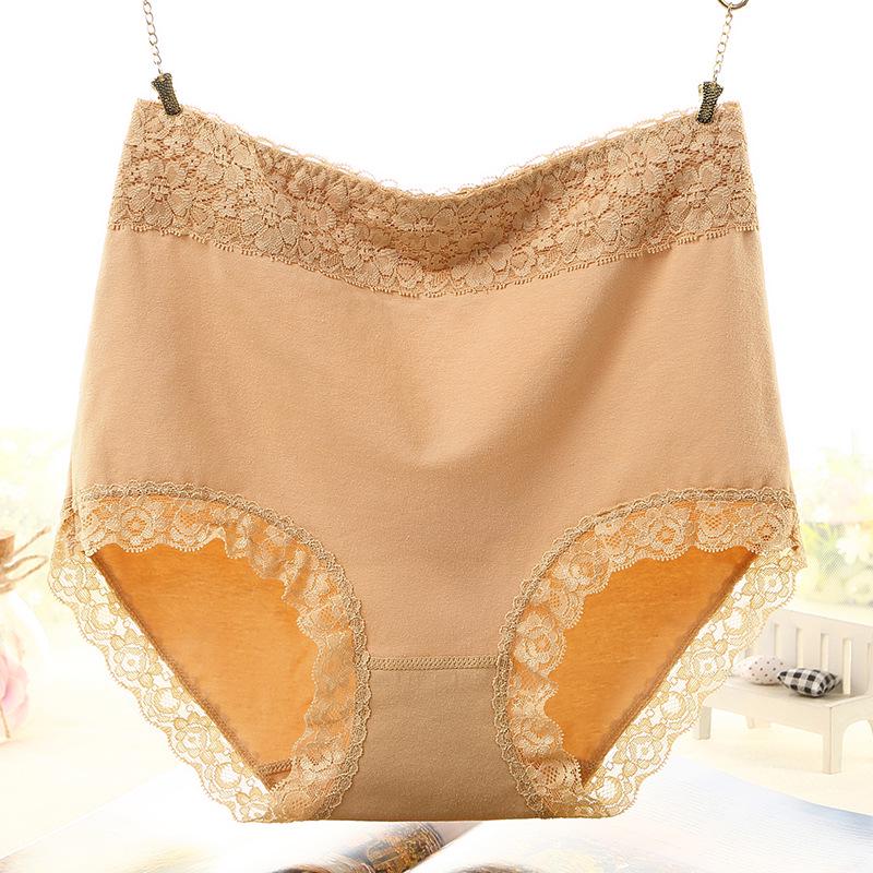Vergrößerte Damenunterwäsche aus Baumwolle mit hoher Taille, solide Spitzenkante, Dreieckshose, Taillenlift, Damenunterwäsche mit hoher Taille XXL apricot