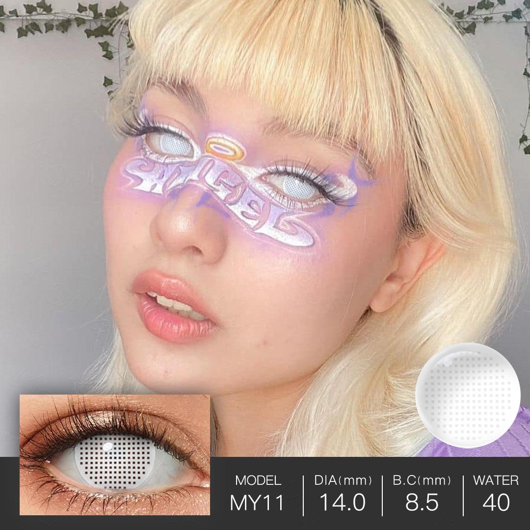 Verrückte Linsen, Halloween-Kontaktlinsen, blinde weiße Cosplay-Kontaktlinsen, Blackout-Kontaktlinsen, Anime-Zubehör für Maskerade MCY11