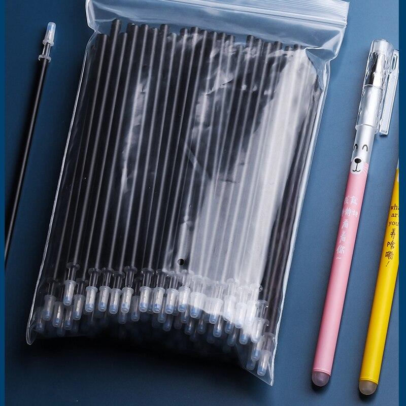 Löschbarer Gelstift, 0,5 mm, löschbarer Stift, Nachfüllstab, blaue schwarze Tinte, waschbarer Griff für Schule, Schreibwaren, Büro, Schreiben 50PCS schwarz