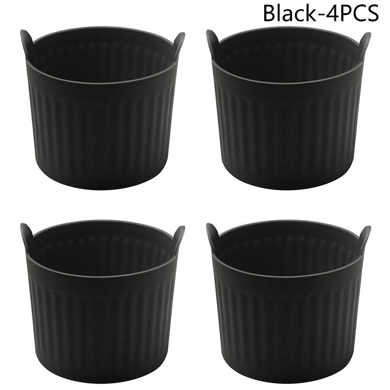 1/4 Stück Air Fryer Silikonkorb Silikonform Air Fryer Eierkocher Silikon Cupcake Backförmchen Ramekins für Air Fryer Öfen 4PCS schwarz