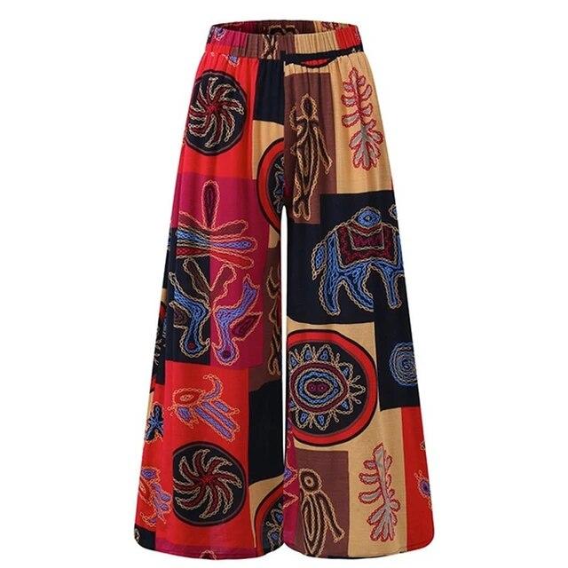 Damen Haremshose Boho Weites Bein Gypsy Hippie Indisch Thailand Bohemian Palazzo Hose Gesmokte Taille Aladdin Hose Hemd XXXL rot