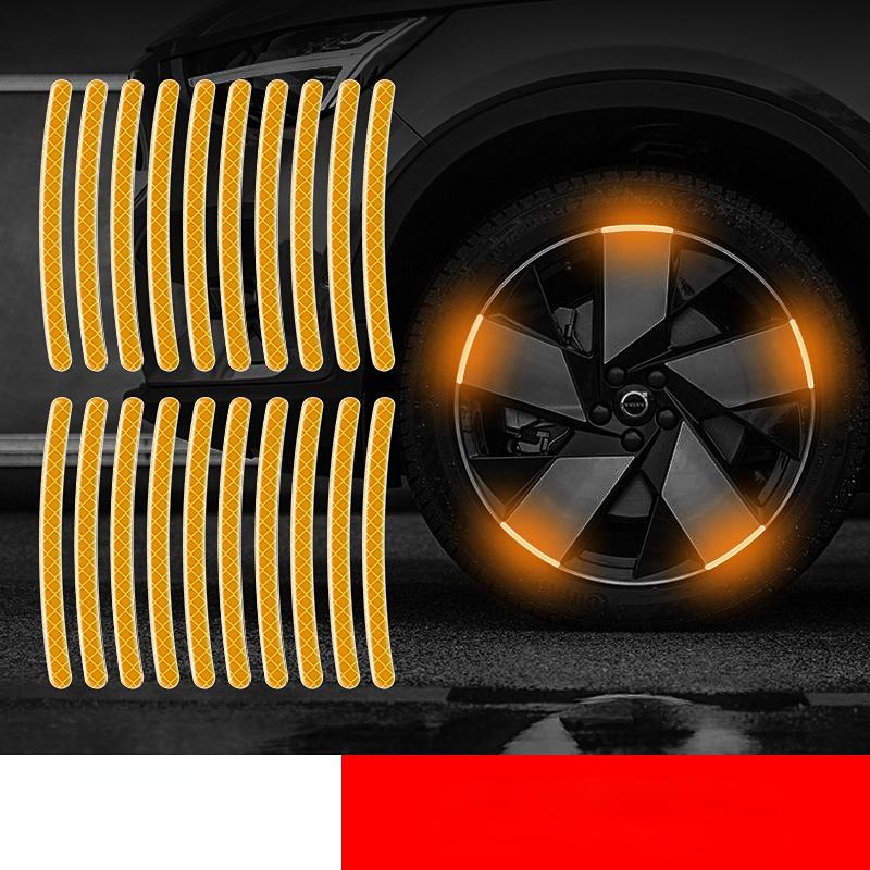 NEU 20 Stück Autonabe Reflektierende Aufkleber Autozubehör Zierstreifen Allgemein für die Verwendung von Fahrrad-, Automobil- und Motorradreifen 20 pcs gelb