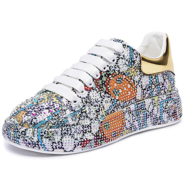 Farbe Strass Design Sneakers Frauen Große Größe Neue Mode Frauen Loafers Plattform Mode Glänzende Frauen Schuhe 38 silber