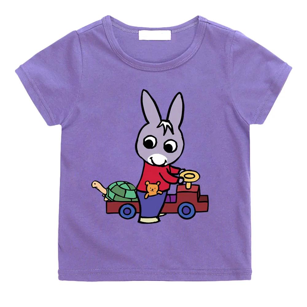 Lane Trotro 100% Baumwolle Cartoon T-Shirt Jungen Mädchen T-Shirt Sommer T-Shirts Bequem Hohe Qualität Rundhals Tops Kinderkleidung 150 violett