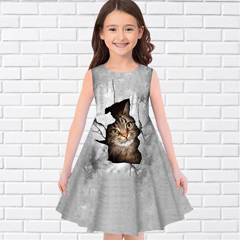Mädchen 3D Schmetterling Zwei Katzen Kleider Kinder Mädchen Party Ärmelloses Prinzessin Kleid Tank für Mädchen über vier Jahre 140 grau