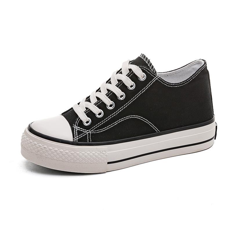 Frühlings- und Sommer-Plattform-Höhere Einlegesohle Canvas-Schuhe Plattform-Schuhe Student Casual Schuhe Pumps Flache Schuhe 40 schwarz