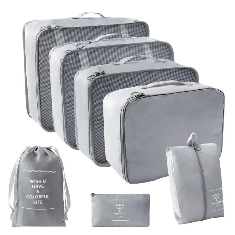 4/7/8-teiliges Set Reisetaschen-Organizer, Kleidung, Gepäck, Reise-Organizer, Decke, Schuhe, Make-up-Organizer, Tasche, Koffer, Beutel, Packwürfel 7 PCS Grey