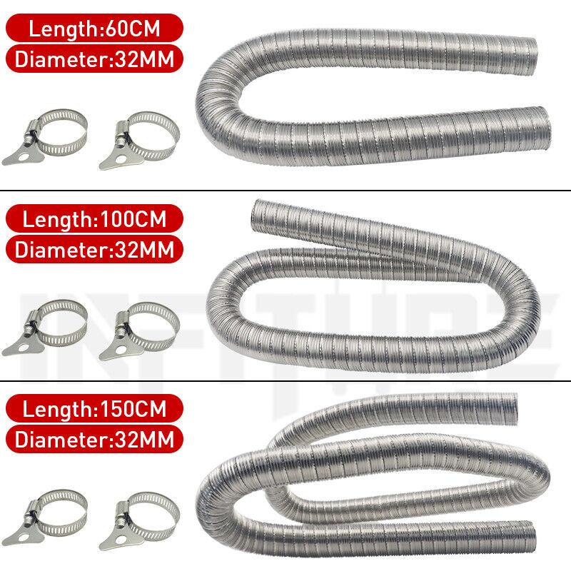 32mm 60/100/150cm Luft Diesel Standheizung Edelstahl Auspuffrohr Doppelschicht Auspuffrohr ohne Kappe + 2 Klemmen für Webasto Heizung 60CM
