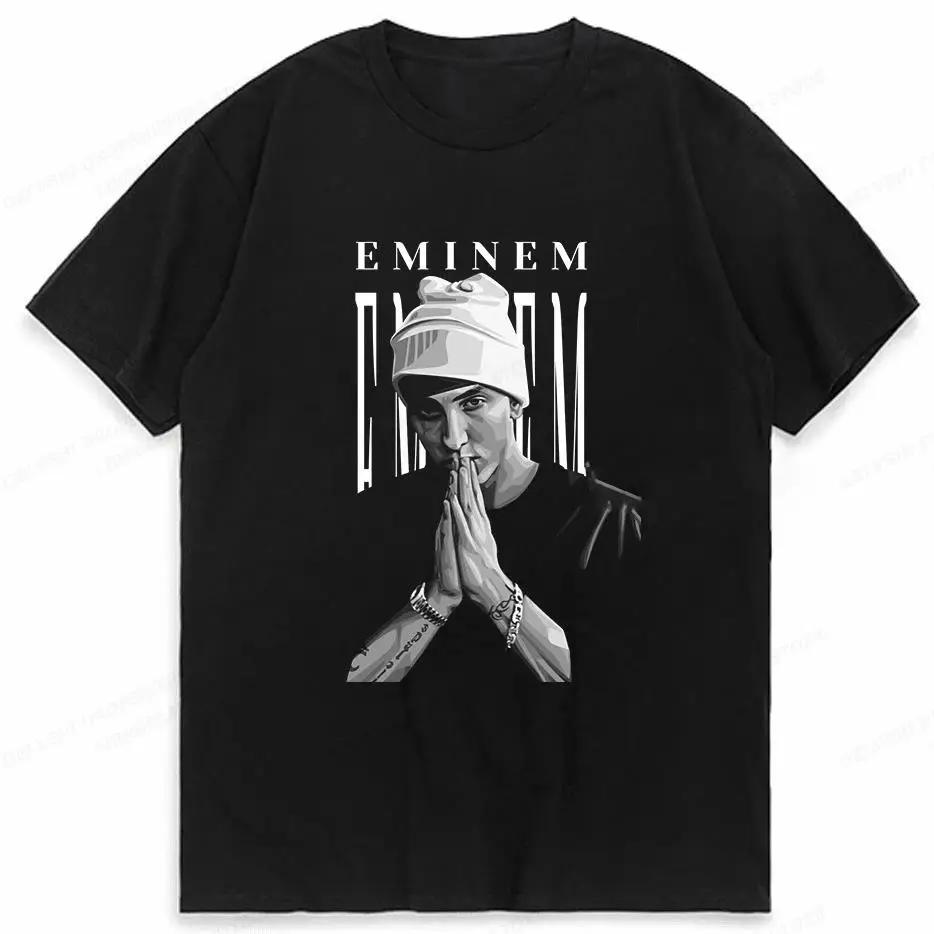 2025 Sommer Rapper Eminem Grafikbedrucktes T-Shirt Herren Retro Reine Baumwolle HipHop Mode Lässig Locker geschnittenes T-Shirt Damen S gray