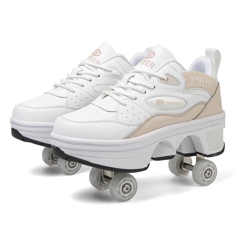 Kinder-Rollschuhe mit Doppelrollen, für Jungen und Mädchen, Rollschuhe, Deformationsschuhe, Rollschuhschuhe 42 khaki