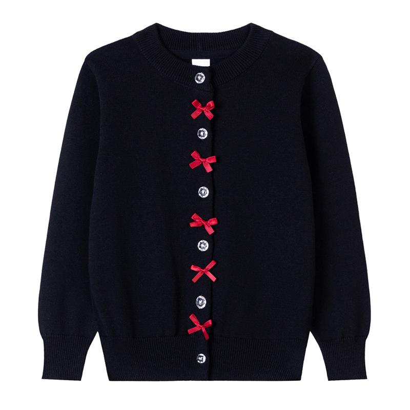 Herbst Neue Baumwolle Bogen Koreanische Strickjacke Mädchen Strickjacke Mit Langen Ärmeln Kleine Kinder Pullover Jacke 130cm schwarz