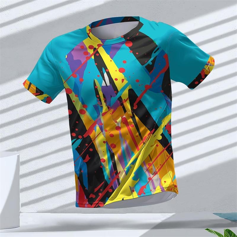 Modische Geometrische Grafik 3D Gedruckte Sport T-Shirts Sommer Lässig Laufen Tischtennis T-Shirts Trendige Streetwear Herren T-Shirts L blue