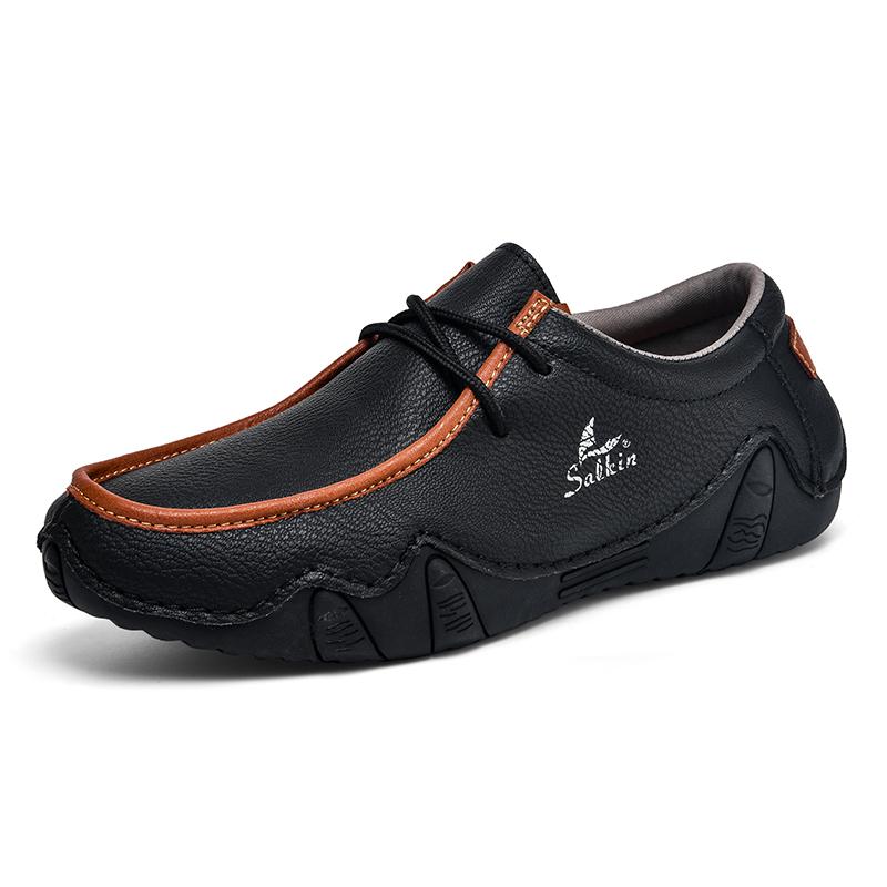 Handgefertigte lässige Lederschuhe für Herren, bequeme Fahrschuhe, weiche Leder-Loafer, Herrenschuhe, Mokassins, Werkzeugschuhe 40 schwarz