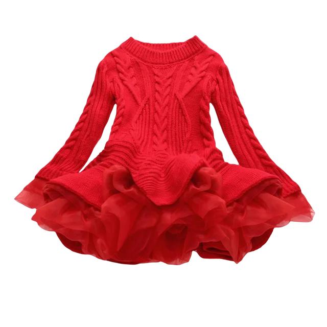 Witnter Mädchen Rot Weihnachten Langarm Stricken Kleider Warme Geburtstag Party Rüschen Prinzessin Kostüm Kinder Vestido 130 rot